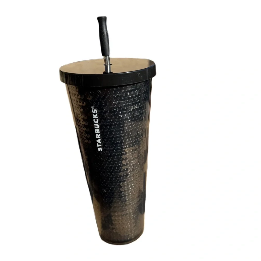 Starbucks Bling & sparkles silver & black sequins tumbler cold cup 24 oz - Picture 8 of 14